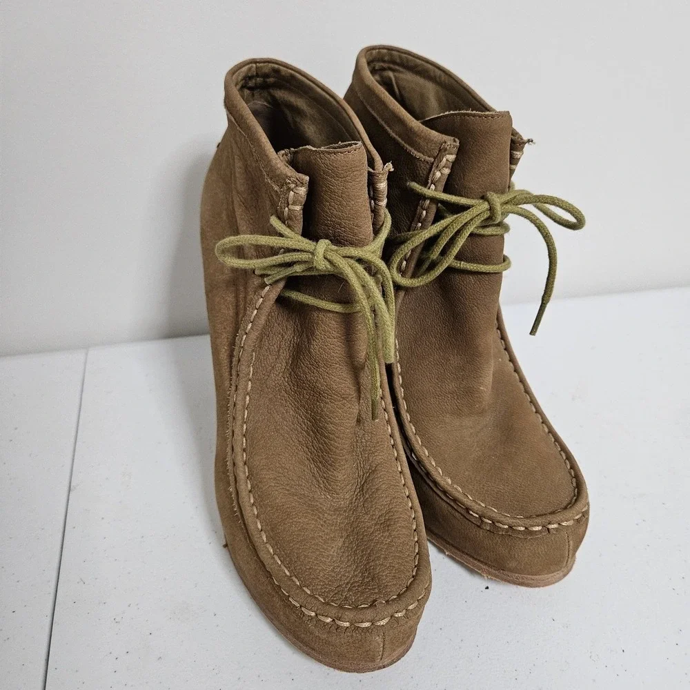 Dolce Vita Booties Women 8 Brown Leather Lace Up Moc‎ Toe Block Heel Hippie Boho